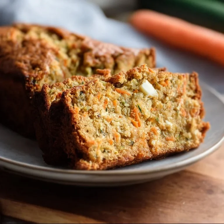 Delicious Carrot Apple Zucchini Bread served on a wooden plate.