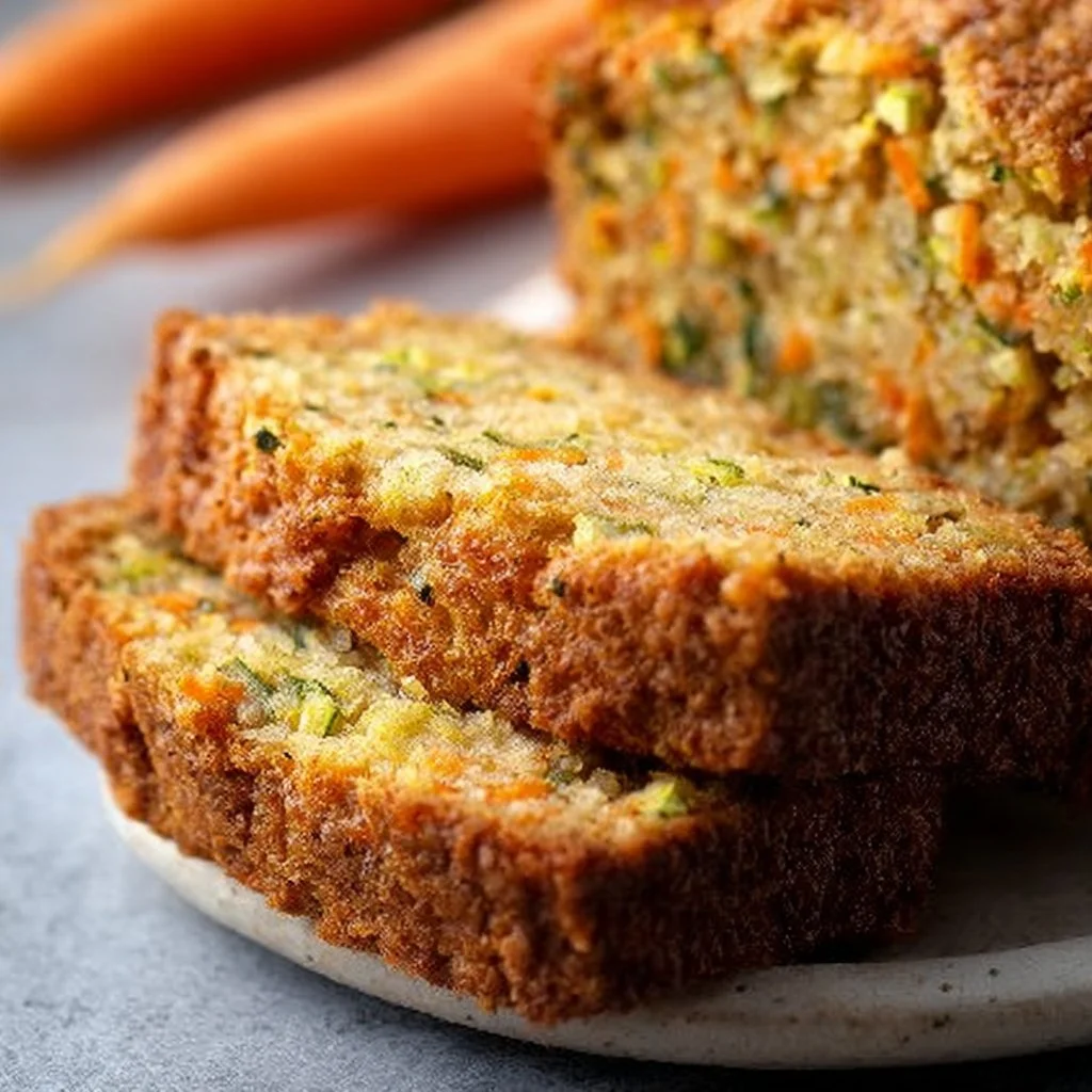 Delicious Carrot Apple Zucchini Bread served on a rustic wooden table.