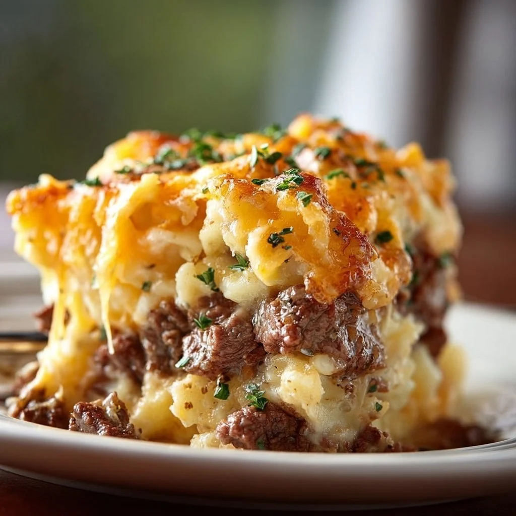 Delicious Cattle Drive Casserole served in a rustic dish, perfect for hearty meals.