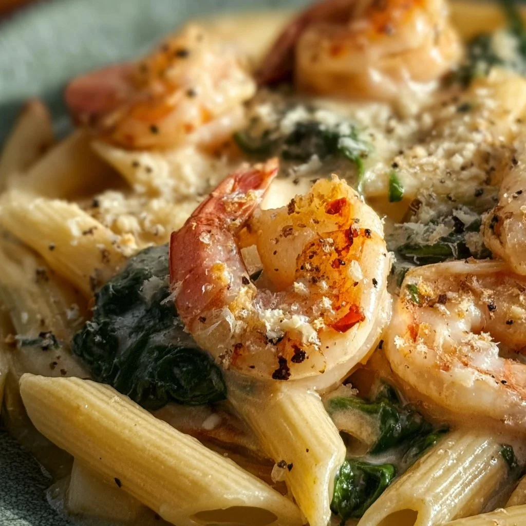 Cheese Shrimp Penne Pasta & Spinach