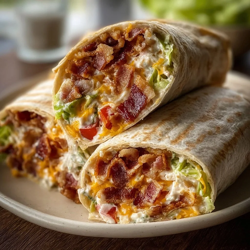 Delicious Cheesy Bacon Ranch Wraps prepared with fresh ingredients