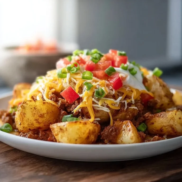 Delicious cheesy taco potatoes topped with melted cheese and spices.