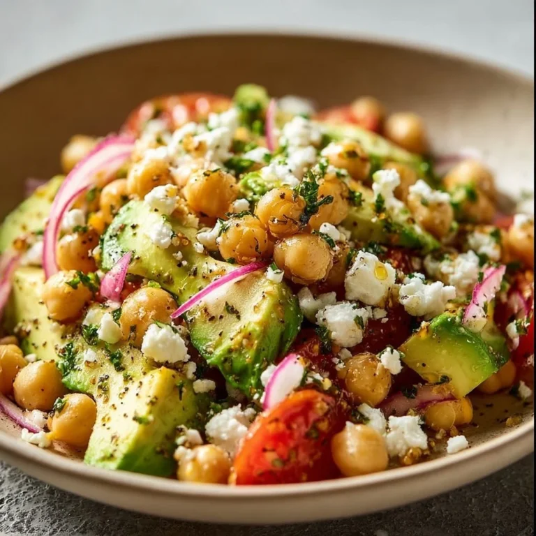 Chickpea Feta Avocado Salad with fresh ingredients and vibrant colors