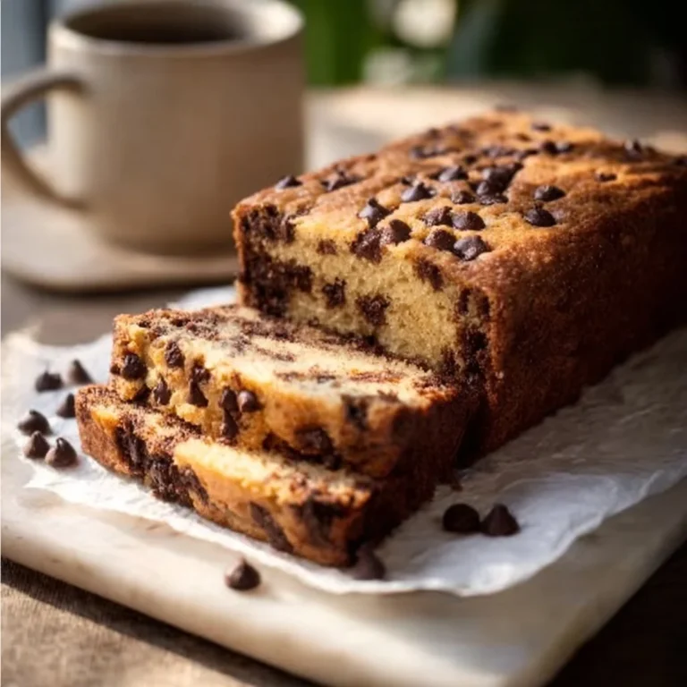 Deliciously baked Chocolate Chip Loaf Cake with chocolate chips