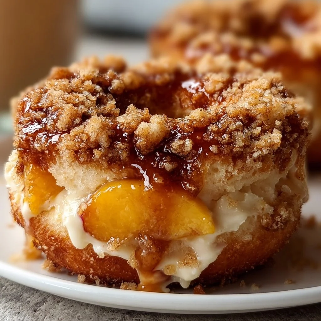 Classic Peach Cobbler Cheesecake Donuts