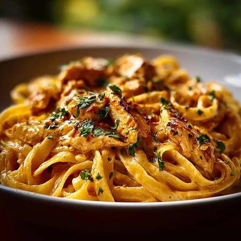 Plate of Cowboy Butter Chicken Linguine with creamy sauce and herbs