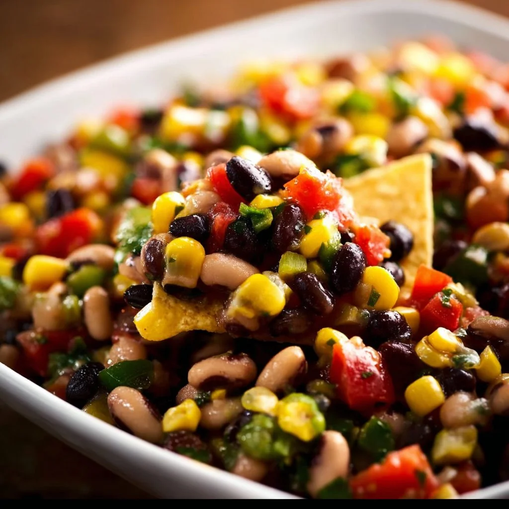 Bowl of Cowboy Caviar dip made with fresh veggies and beans