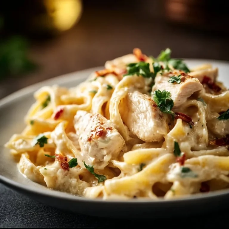 Creamy chicken pasta dish with herbs and a rich sauce