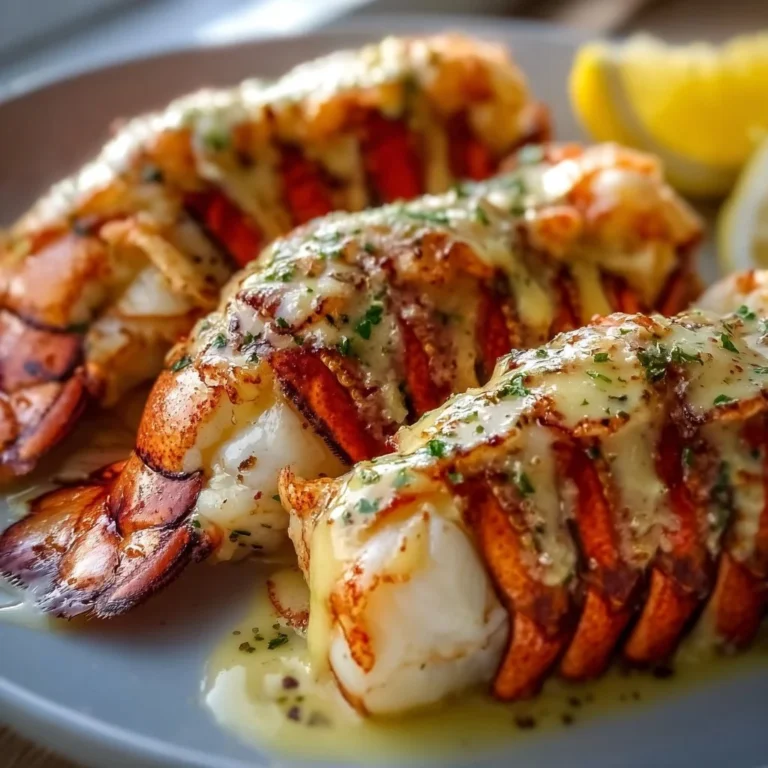 Delicious creamy garlic butter lobster tails served on a plate