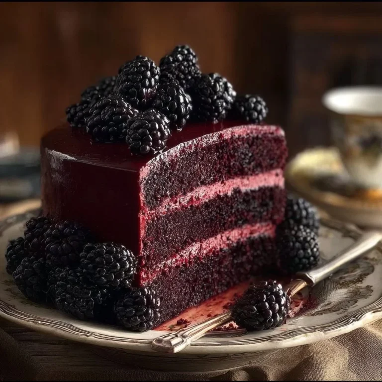 Decadent Blackberry Velvet Gothic Cake with rich blackberries and velvet texture