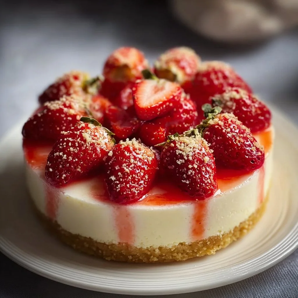 Delicious cheesecake deviled strawberries topped with whipped cream.