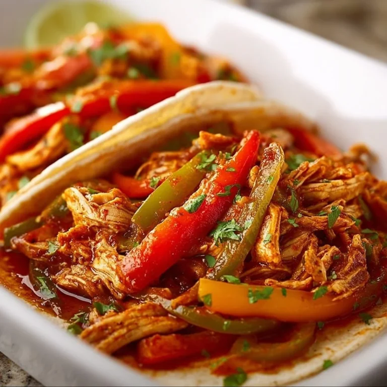 Delicious easy crockpot chicken fajitas served with peppers and tortillas