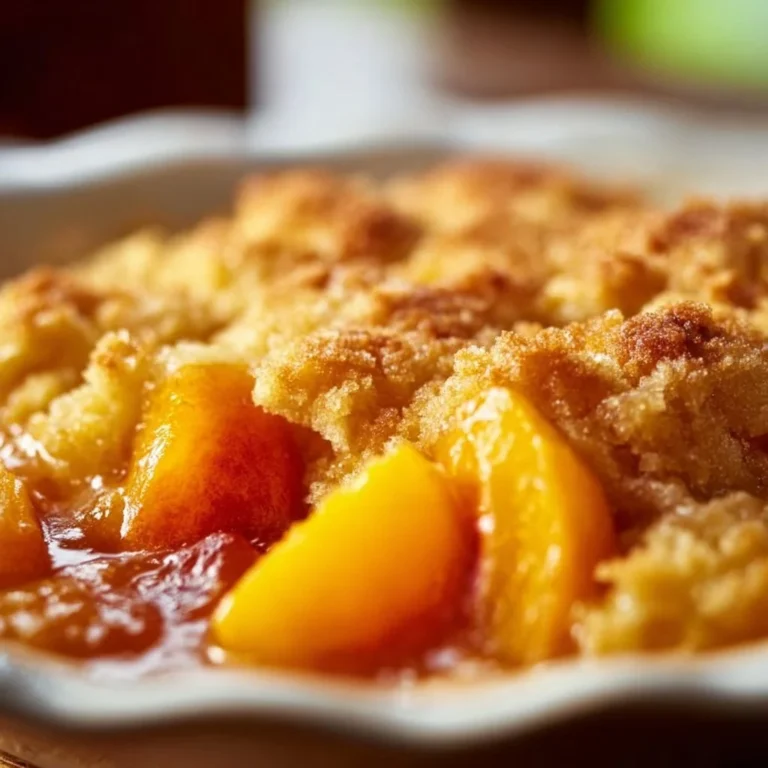 Delicious easy peach cobbler made with canned peaches served in a bowl.