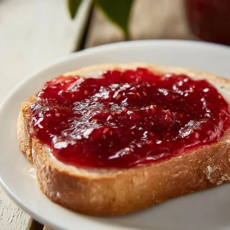 Homemade easy strawberry rhubarb jam in a jar with fresh strawberries and rhubarb