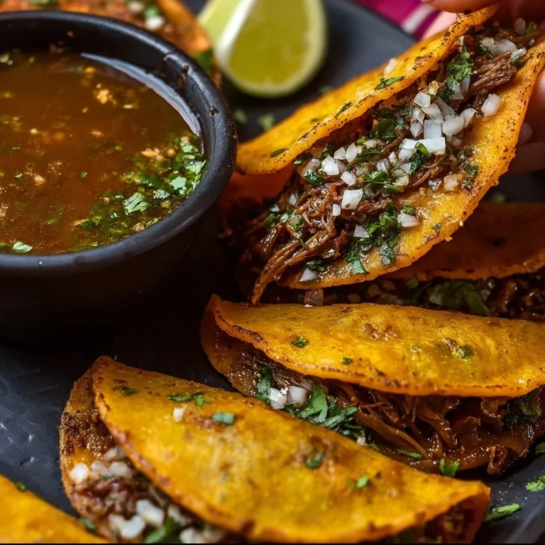 Delicious and vibrant plate of Birria Tacos served with garnishes
