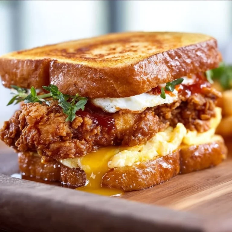 French Toast Fried Chicken Sandwich served with syrup and garnished