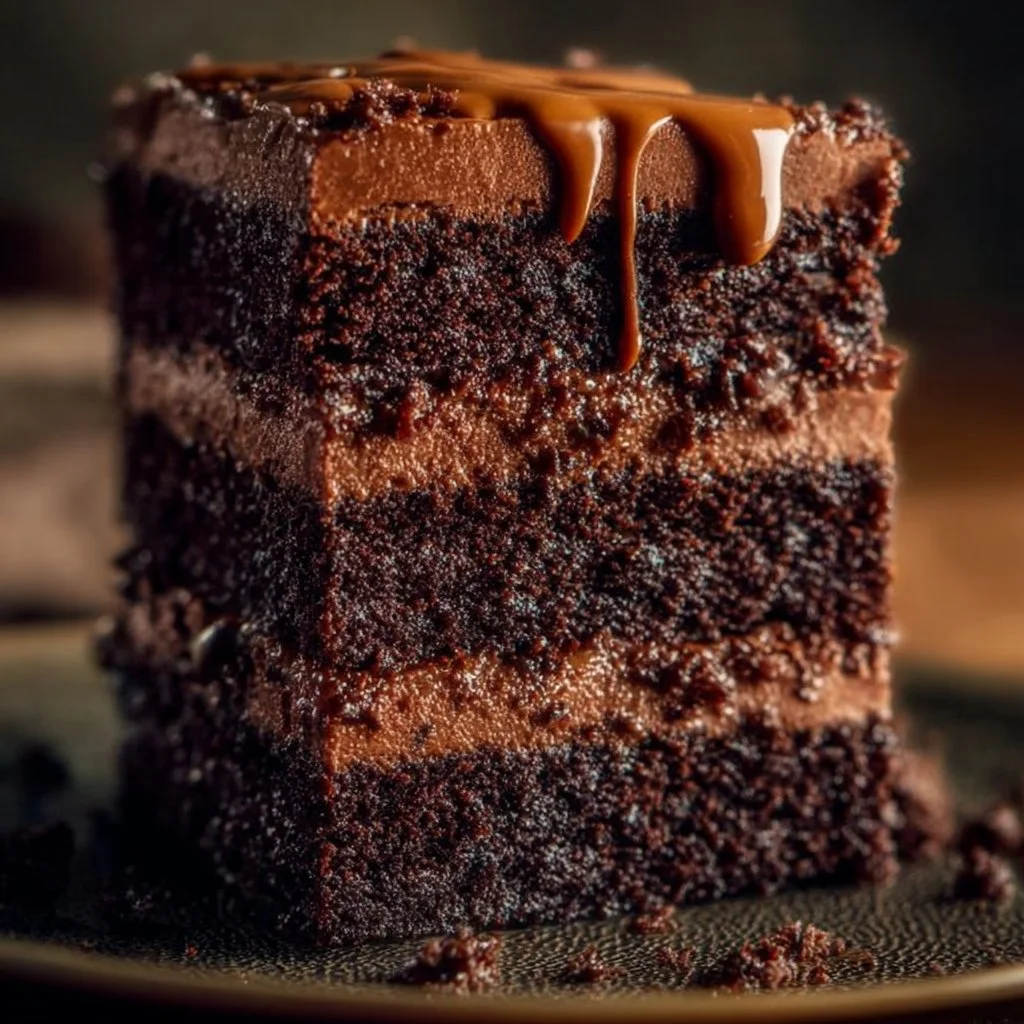 Fudgy Triple Layer Brownie Cake