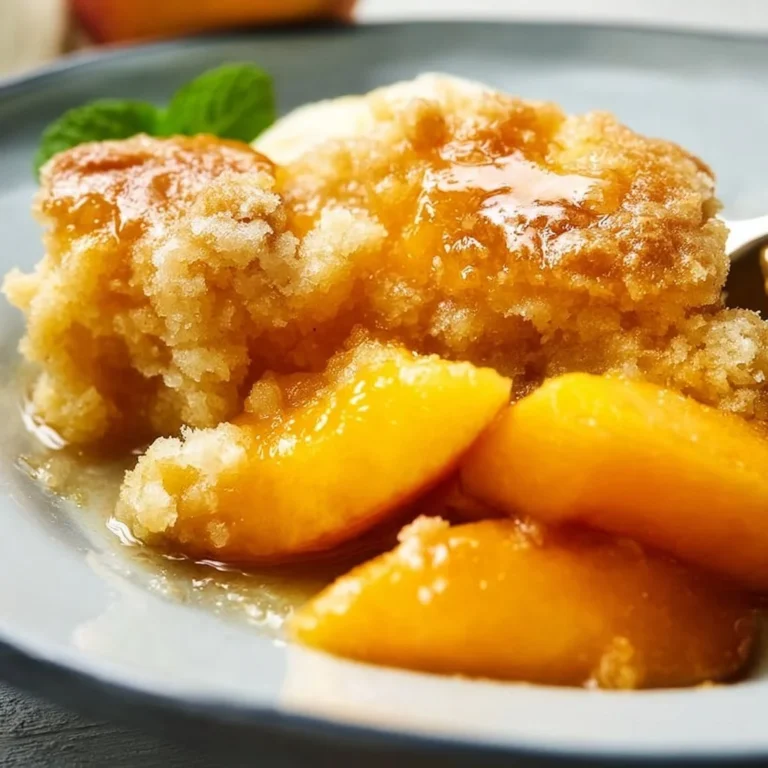 Gluten-free peach cobbler dessert served in a bowl with fresh peaches