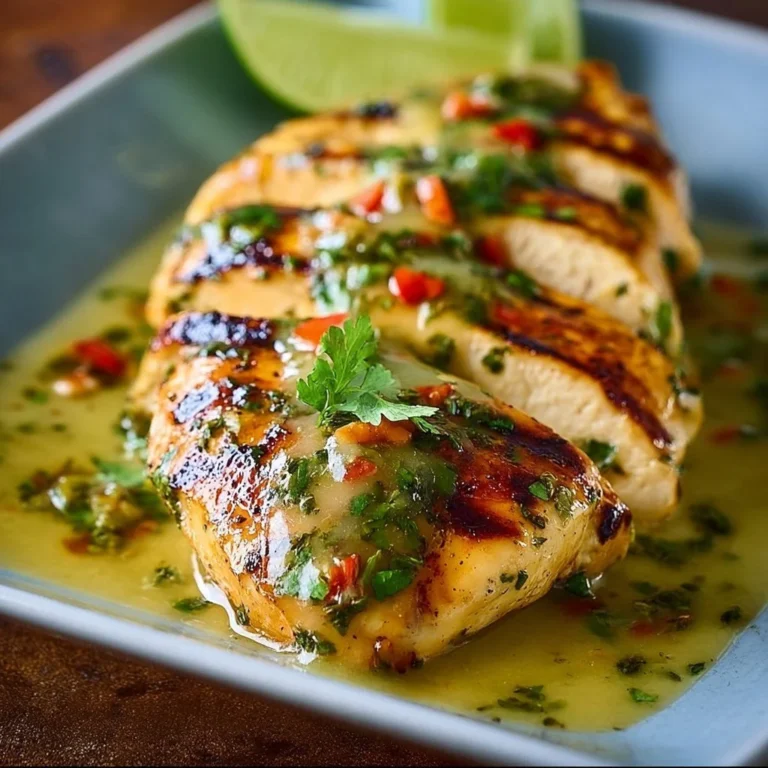 Grilled Salsa Verde Chicken topped with melted Pepper Jack cheese and garnished.
