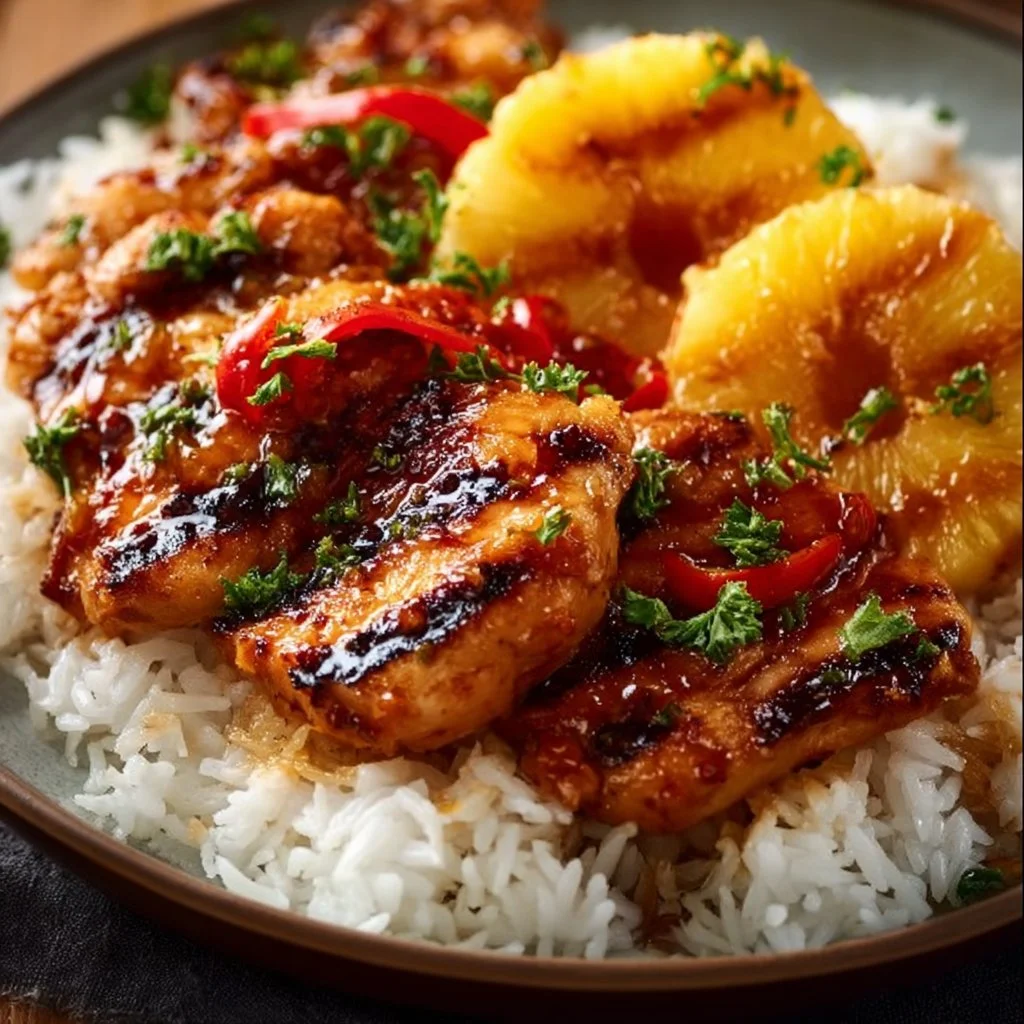 Hawaiian Chicken with Pineapple and Coconut Rice