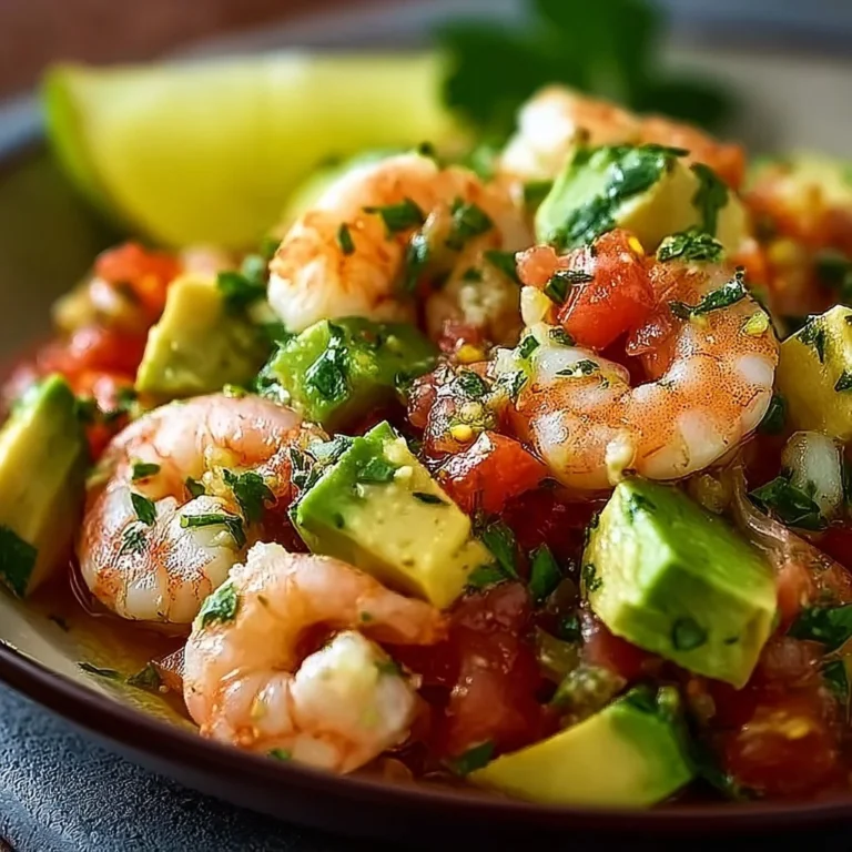 Healthy avocado salsa shrimp salad with fresh ingredients and vibrant colors.