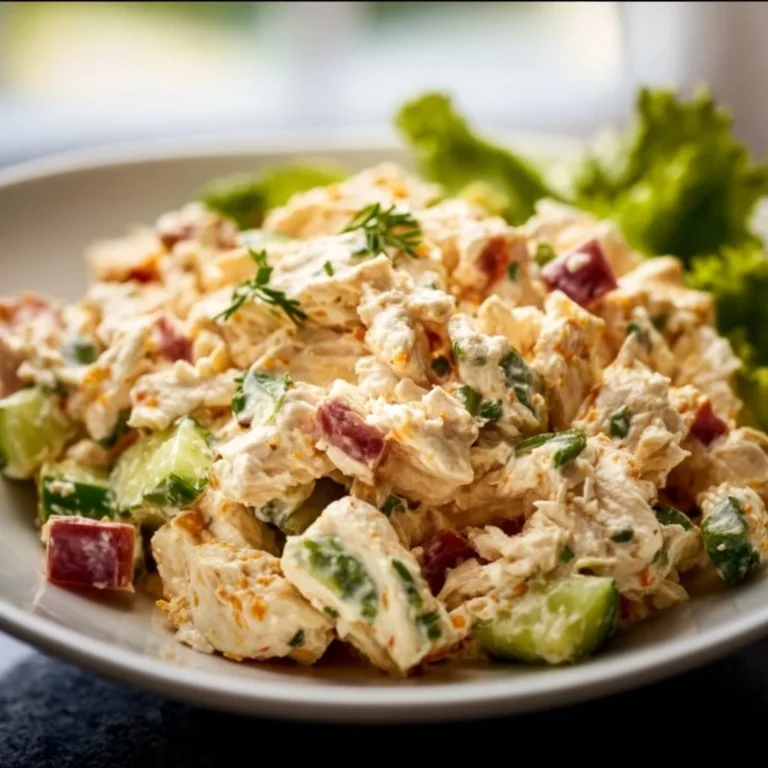 High protein cottage cheese chicken salad bowl with fresh vegetables