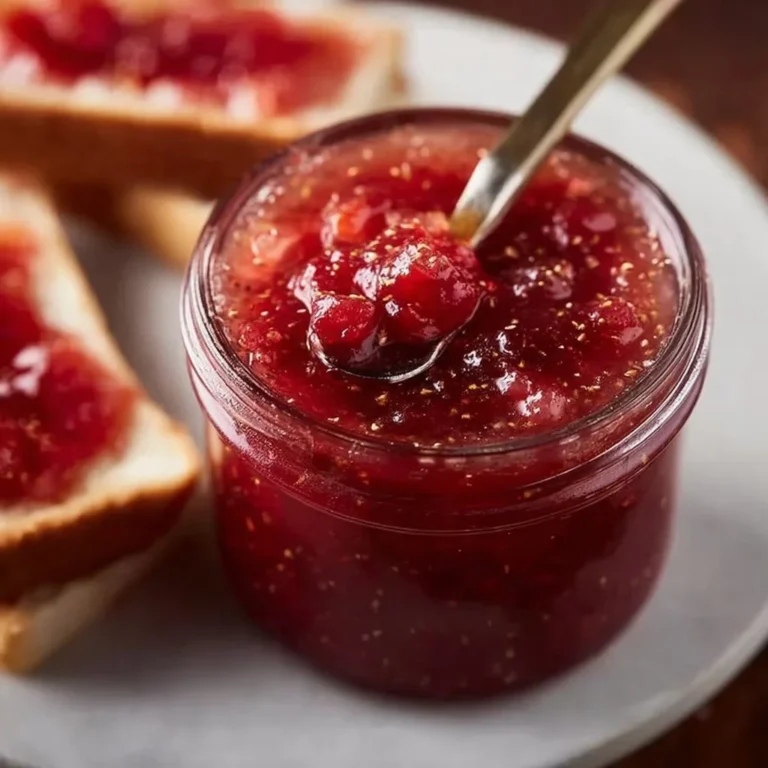 Jars of homemade strawberry rhubarb jam with fresh strawberries and rhubarb