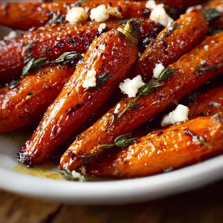 Honey balsamic roasted carrots arranged on a plate, garnished and ready to serve