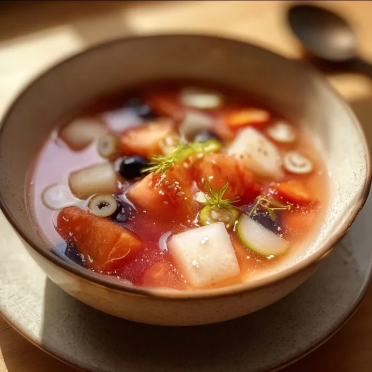 Colorful bowl of Hwachae, traditional Korean fruit punch with assorted fruits