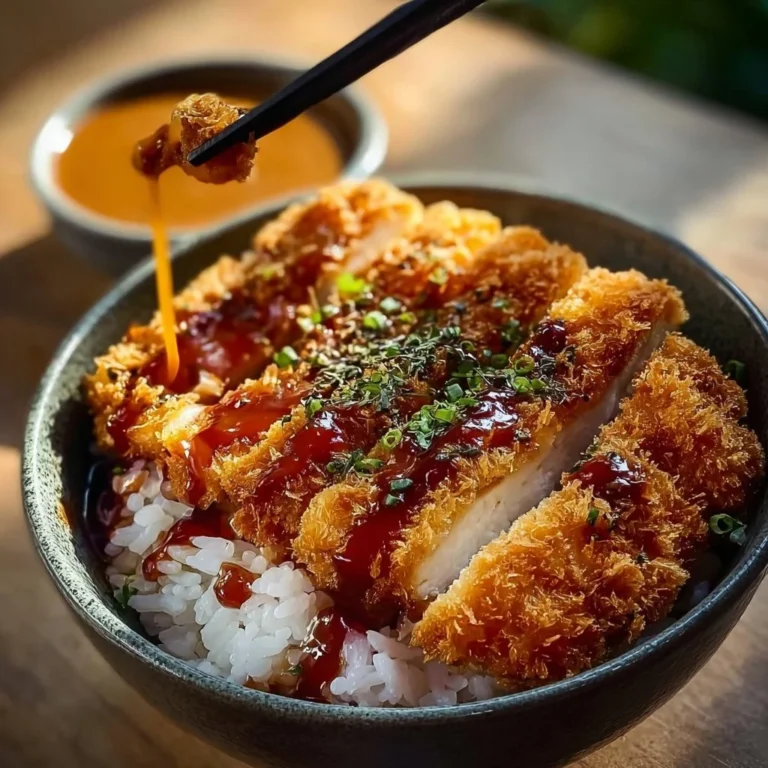 Japanese Katsu Bowl with crispy pork and Tonkatsu sauce served over rice