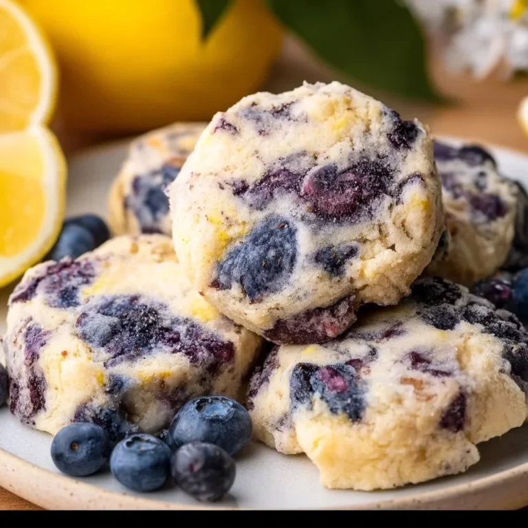 Lemon Blueberry Cheesecake Cookies on a plate topped with blueberries