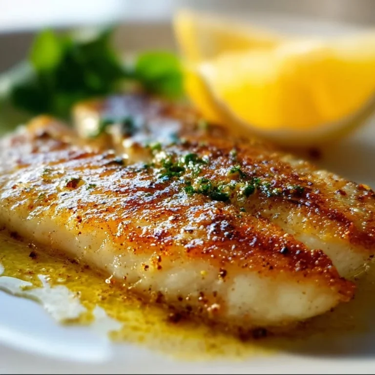 Delicious Lemon Butter Fish Fillet served with fresh herbs and lemon slices
