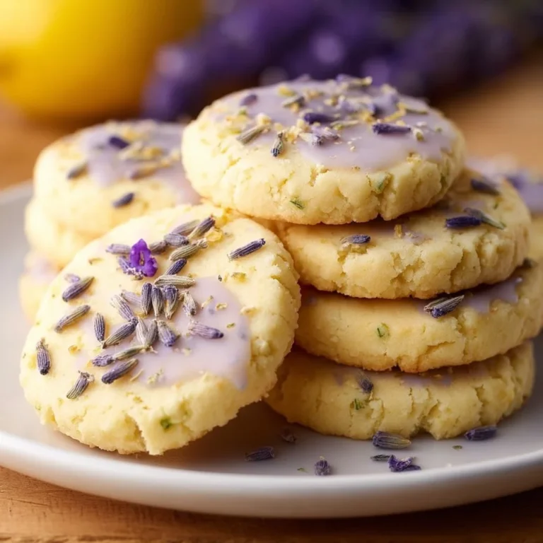 Baked lemon lavender cookies displayed on a rustic wooden table.