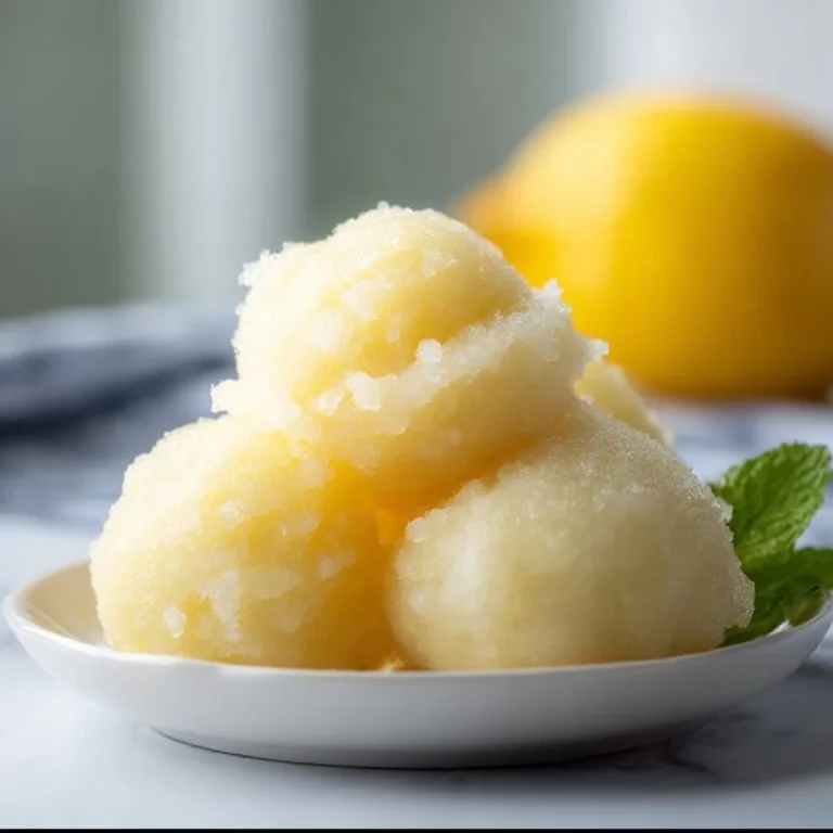 Delicious homemade lemonade sorbet served in a bowl with fresh lemons