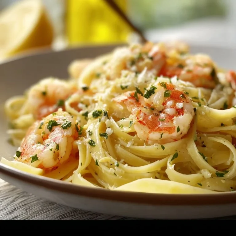 Linguine with shrimp scampi served with garlic and herbs