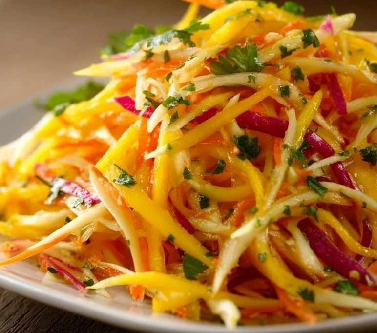 Delicious Mango Slaw with fresh ingredients and vibrant colors