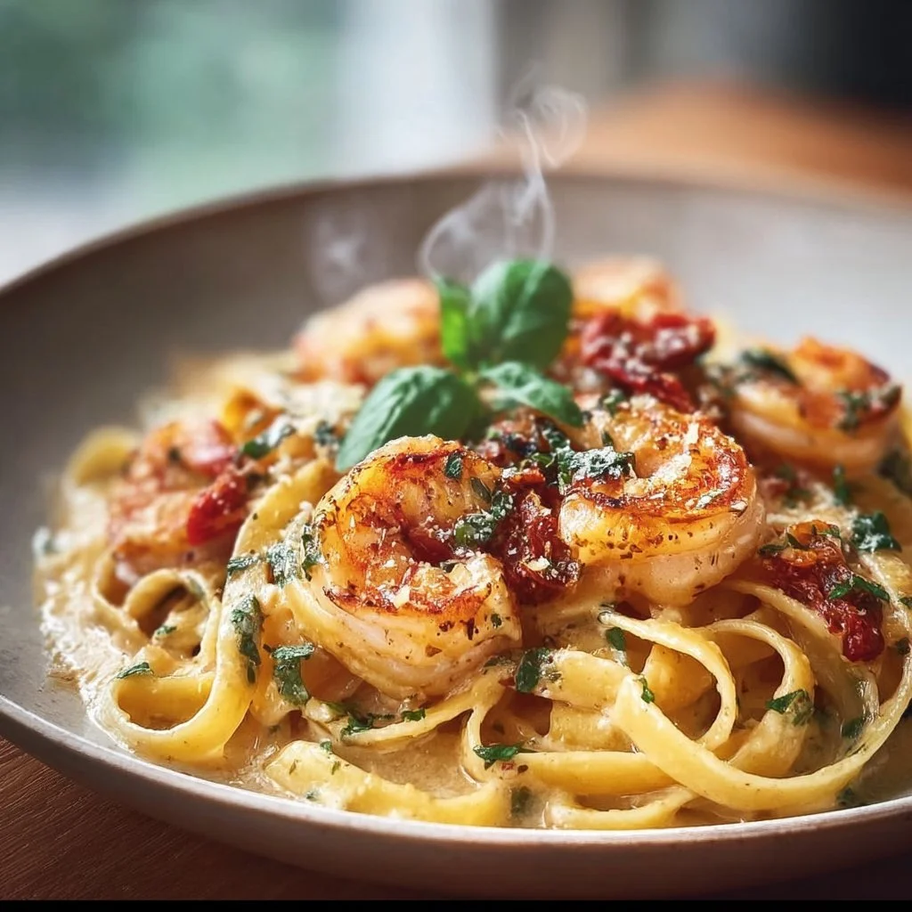 Delicious Marry Me Shrimp Pasta garnished with fresh herbs