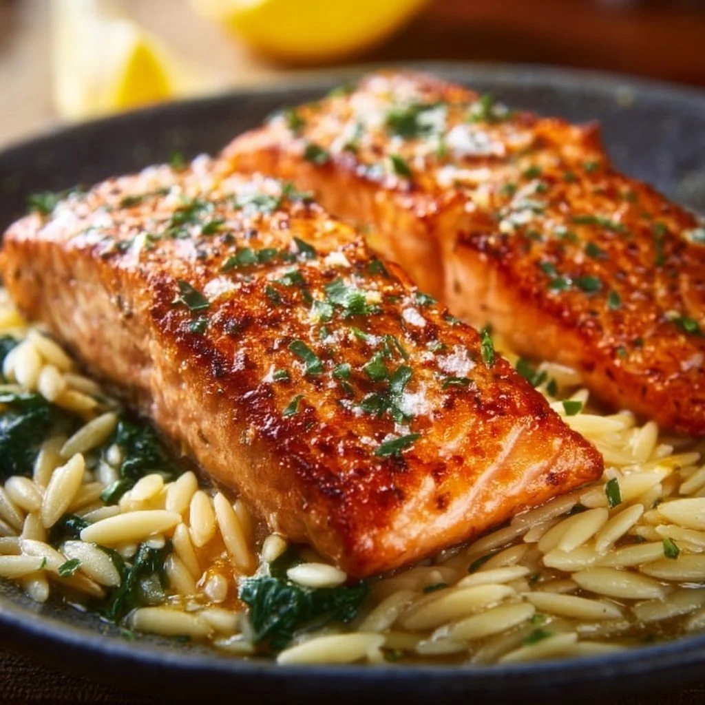 Mediterranean Salmon with Lemon Orzo