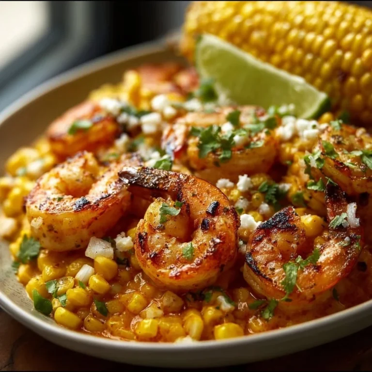 Delicious Mexican street corn with shrimp served in a vibrant presentation