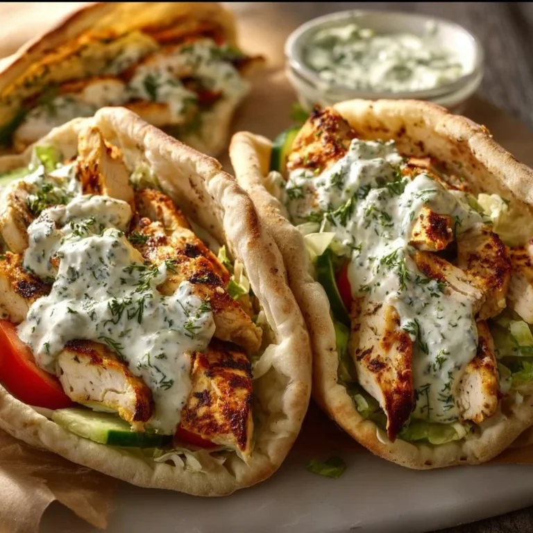 Delicious chicken pitas served with fresh vegetables and sauce