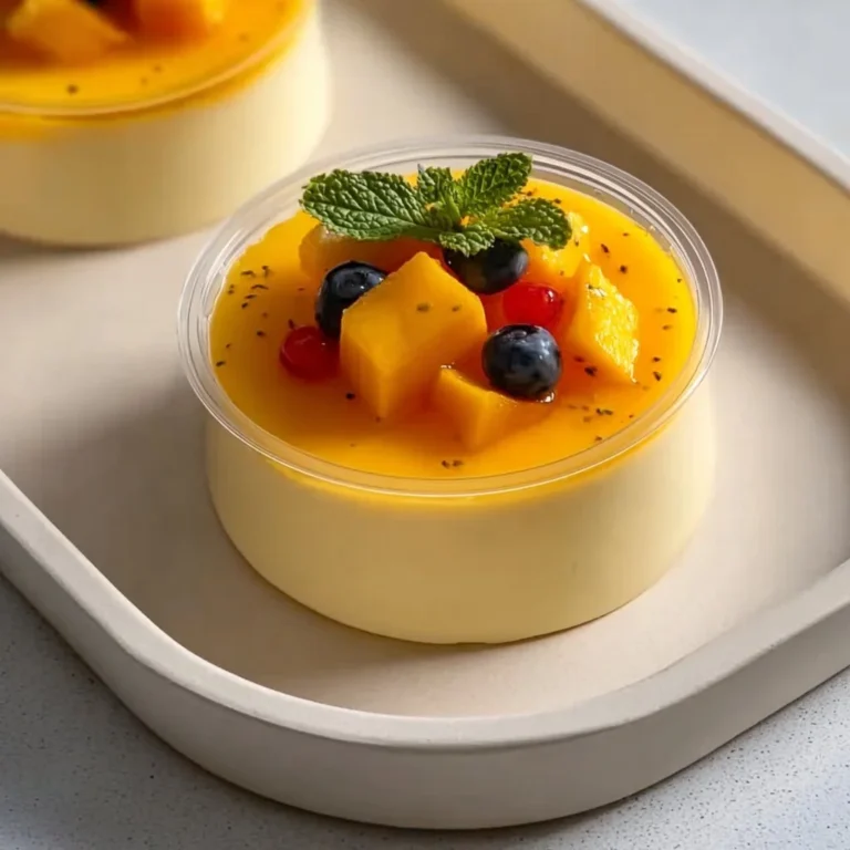Delicious no-bake mango panna cotta dessert with vibrant mango topping