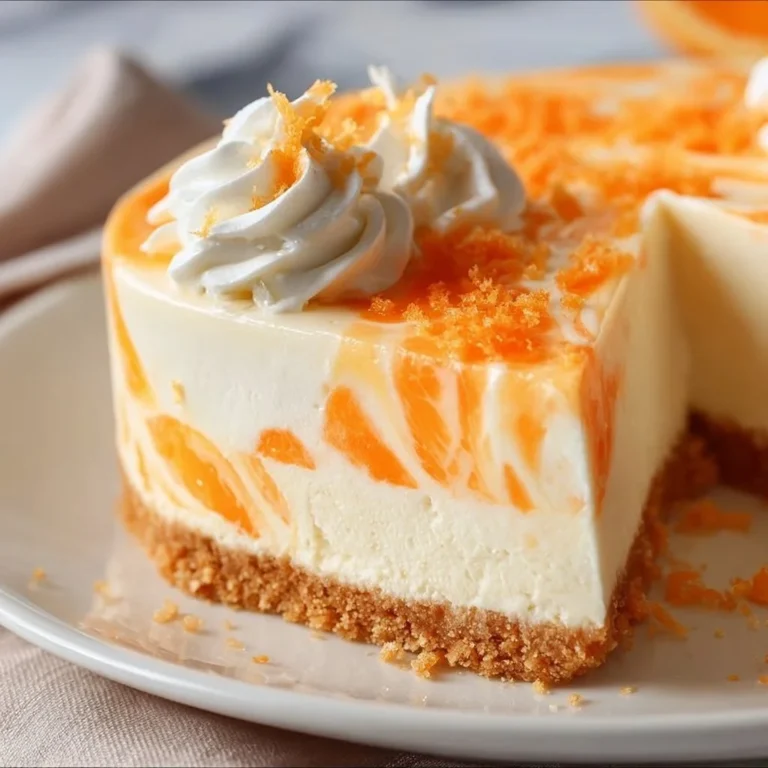 No-Bake Orange Creamsicle Cheesecake topped with orange slices and whipped cream