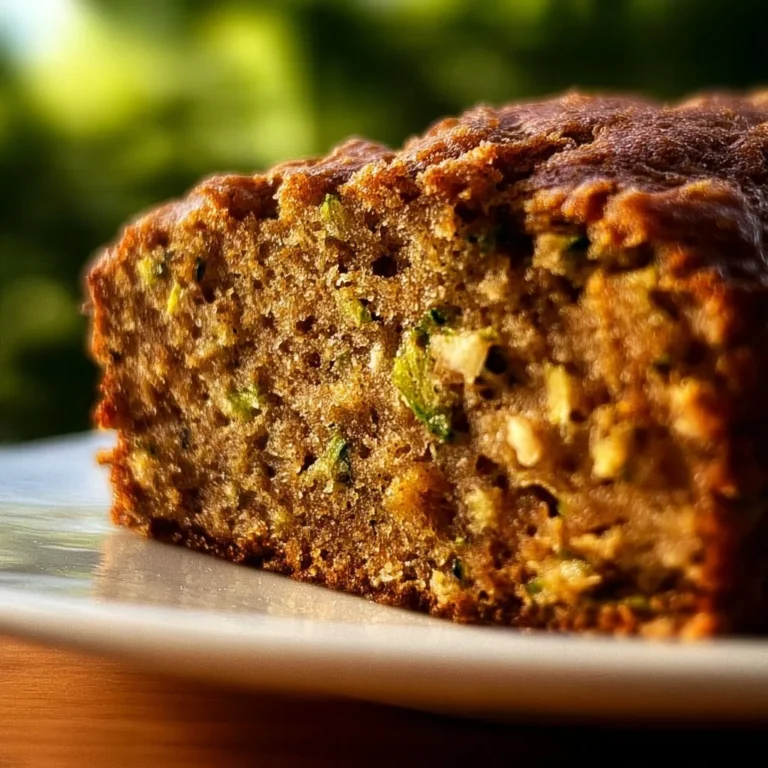 Loaf of old fashioned zucchini bread with slices on a wooden table