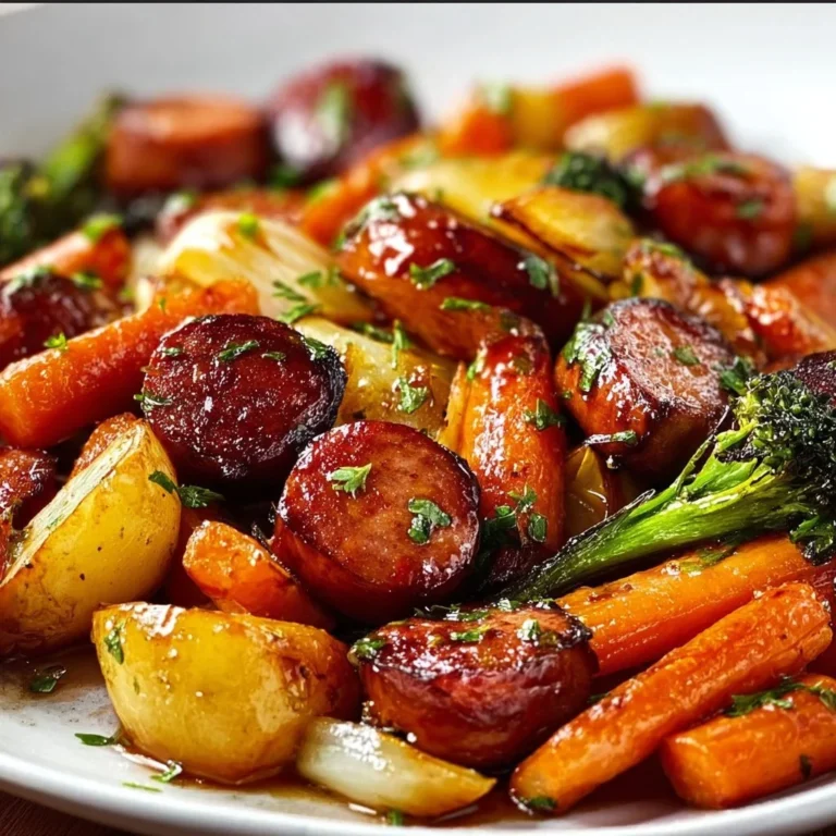One-Pan Honey Garlic Kielbasa with colorful veggies ready to serve