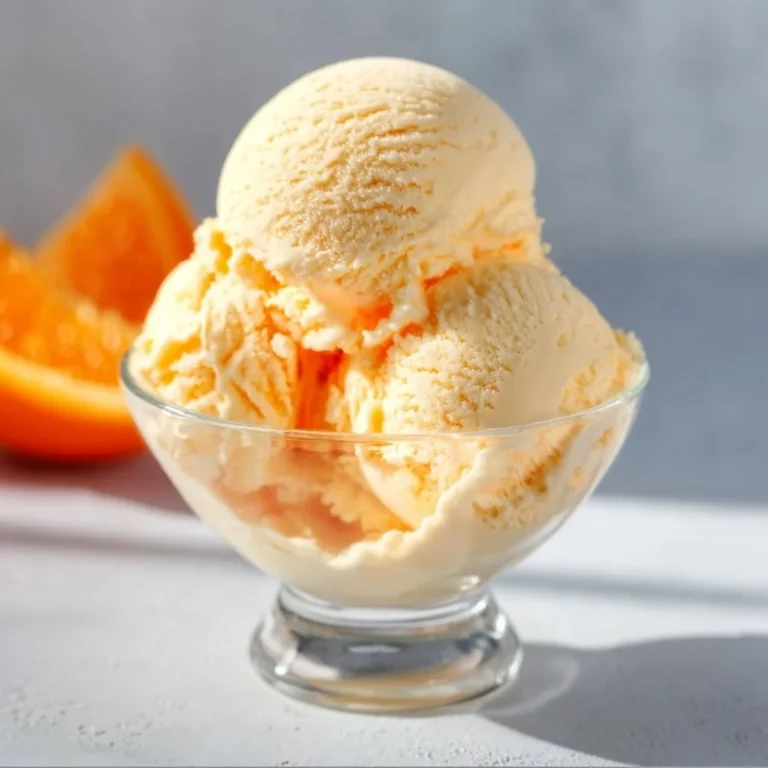 Delicious Orange Creamsicle Ice Cream in a bowl, topped with orange slices.