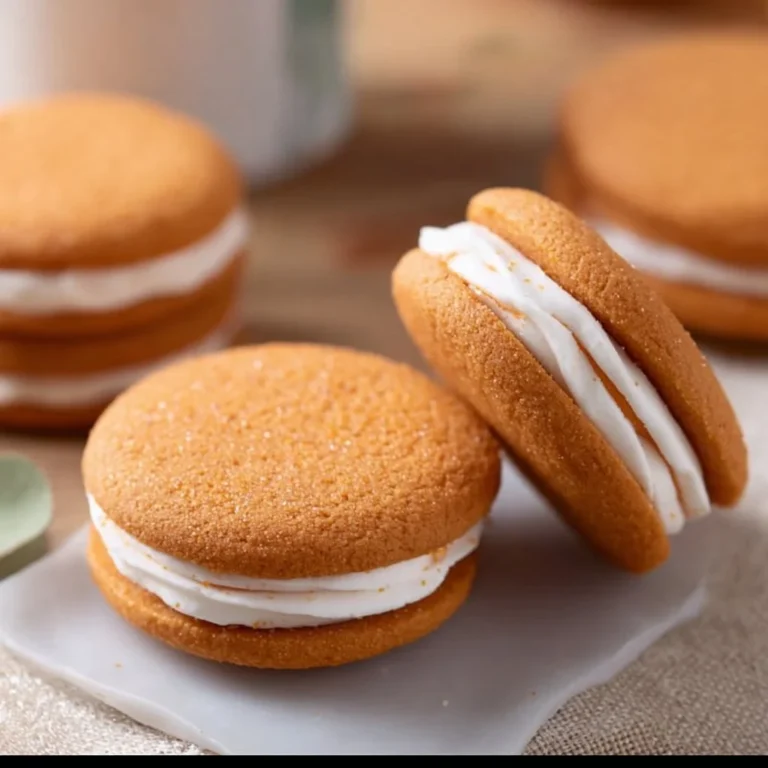 Delicious orange vanilla sandwich cookies with creamy filling on a plate