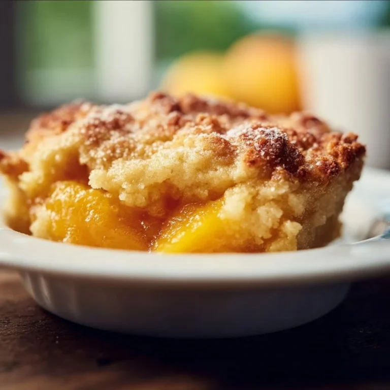 Delicious homemade peach cobbler with a golden crust and fresh peaches