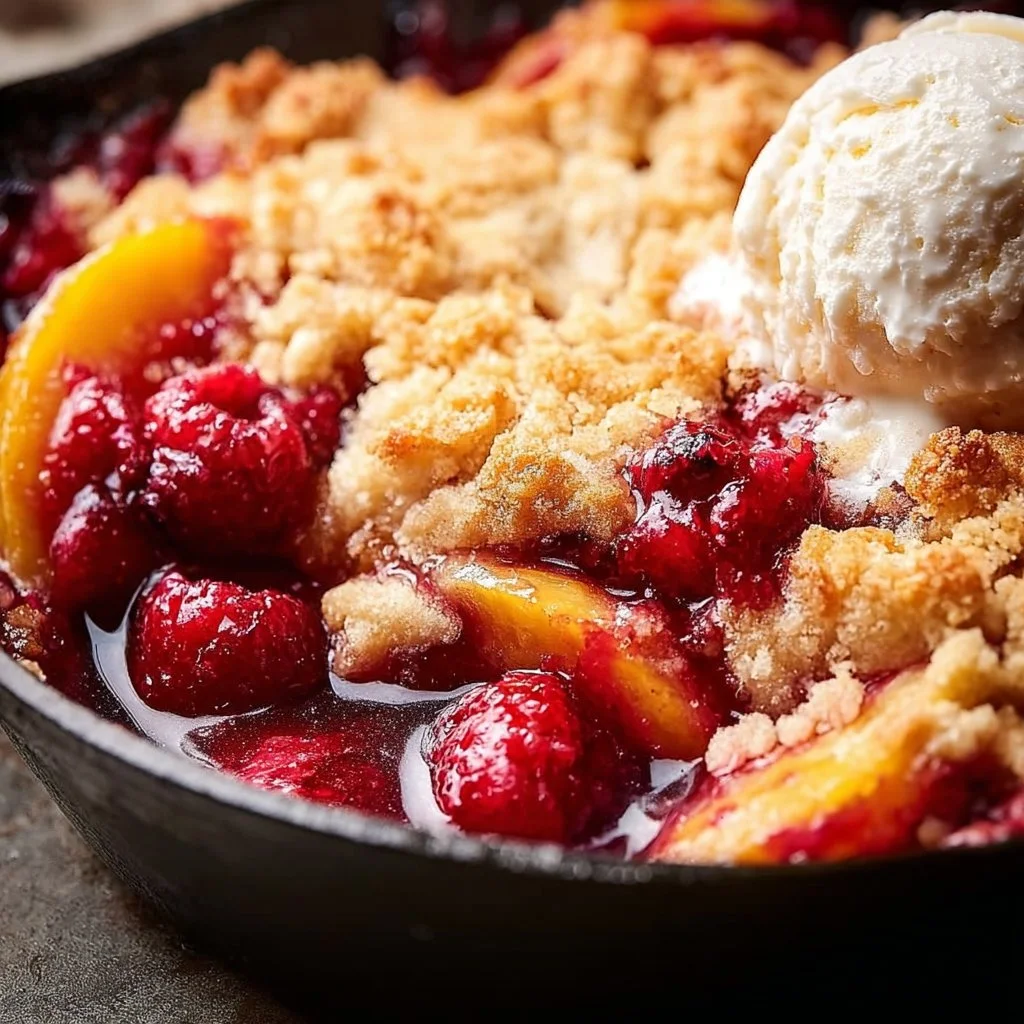 Peach Cobbler with Raspberries