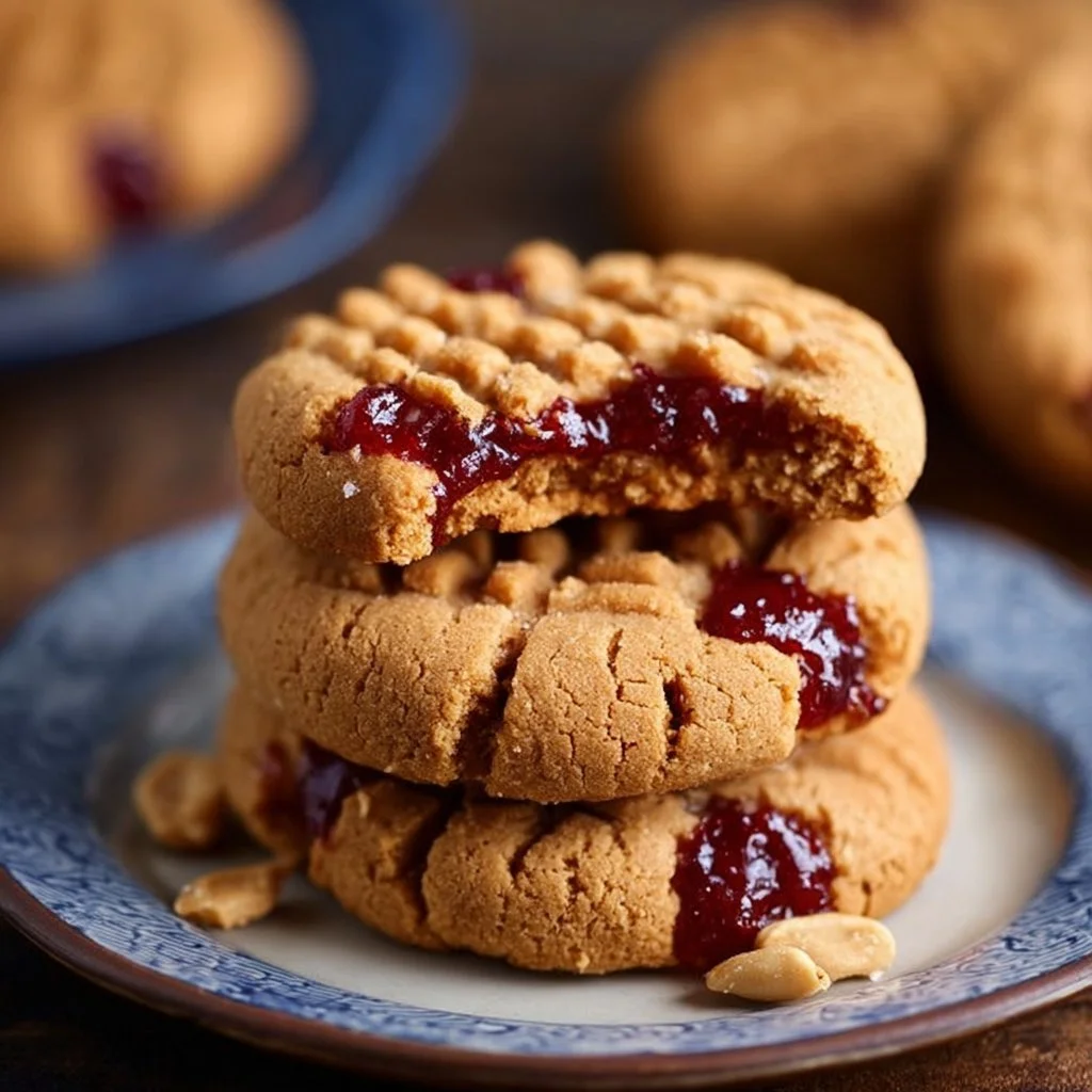Delicious homemade Peanut Butter and Jelly Cookies on a plate