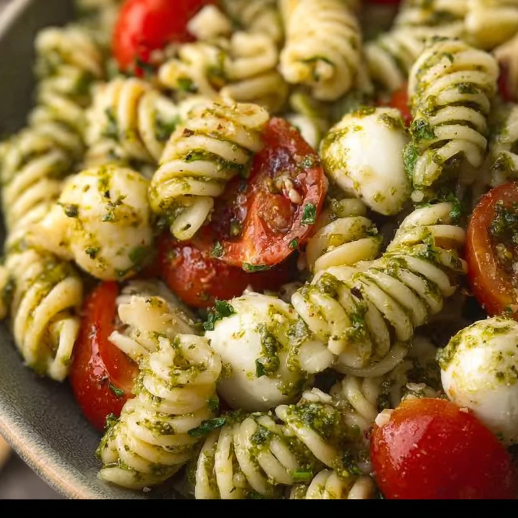 Pesto Pasta Salad with Tomatoes & Mozzarella